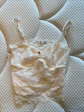 Free People Ivory Lace Bralette with Pink Rose Detail